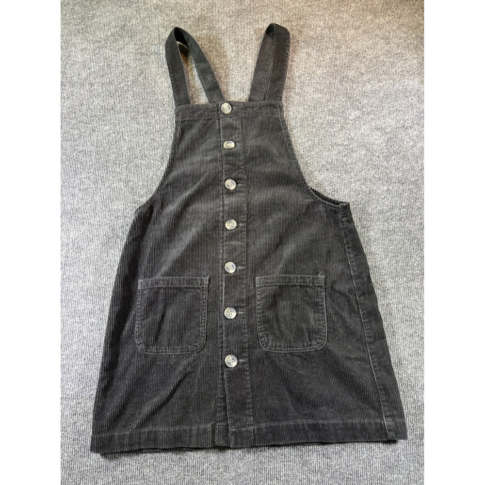 BlueSpice Womens‎ Black Corduroy Pinafore Overall Dress Button Front Size L